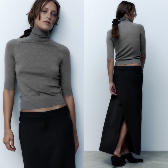 Zara Sweaters Zara High Collar Knit Sweater In Gray Marl Poshmark